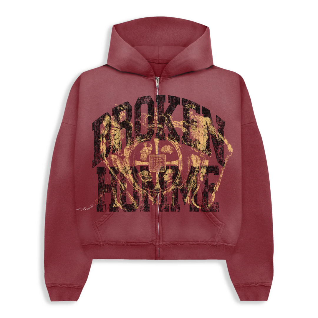 Nulli Broken Homme V2 Zip-Up Hoodie (Maroon)